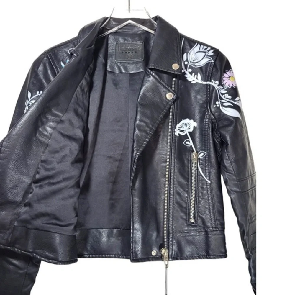 NEW Blank NYC Secret Keeper Faux Leather Embroidered Painted Jacket in Black - Picture 4 of 14